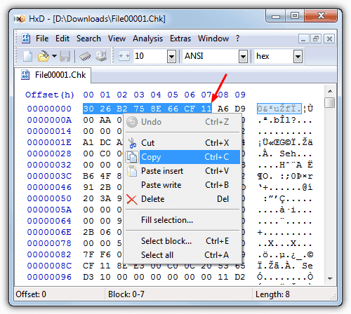 copiar bytes de cabeçalho